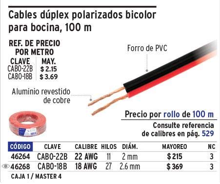 CABLE POLARIZADO BICOLOR P/BOCINA 18AWG VOLTECK ROLLO 46268