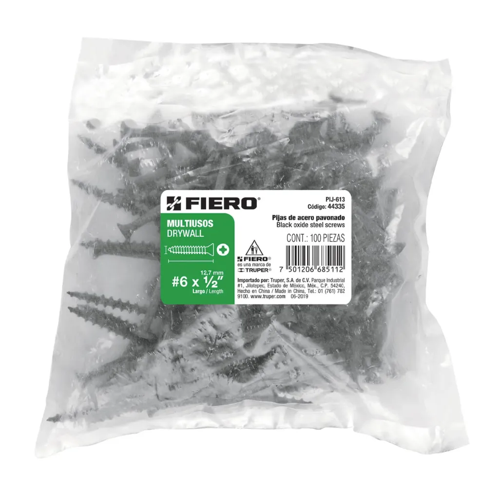 BOLSA CON 100 PIJAS #6 x 1/2" MULTIUSOS FIERO (TRUPER) 44335