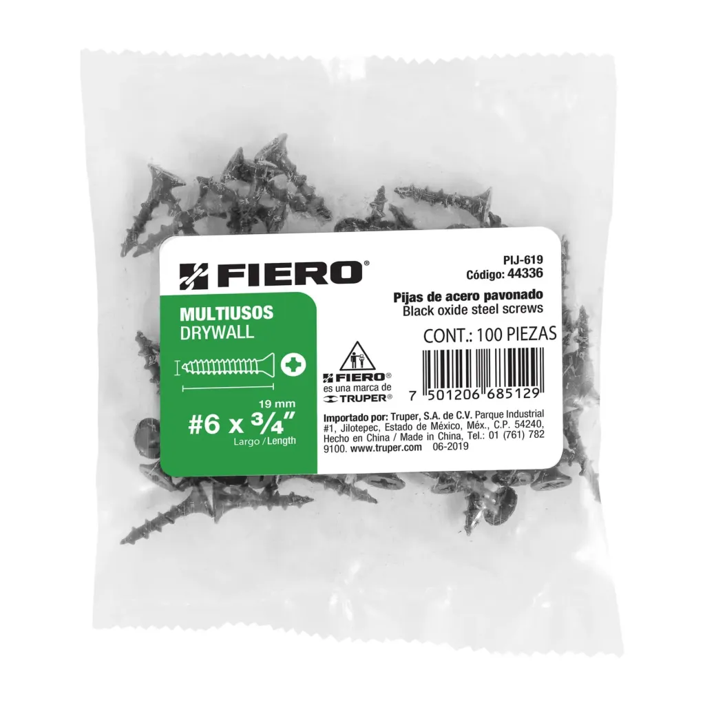 BOLSA CON 100 PIJAS #6 x 3/4" MULTIUSOS FIERO (TRUPER) 44336
