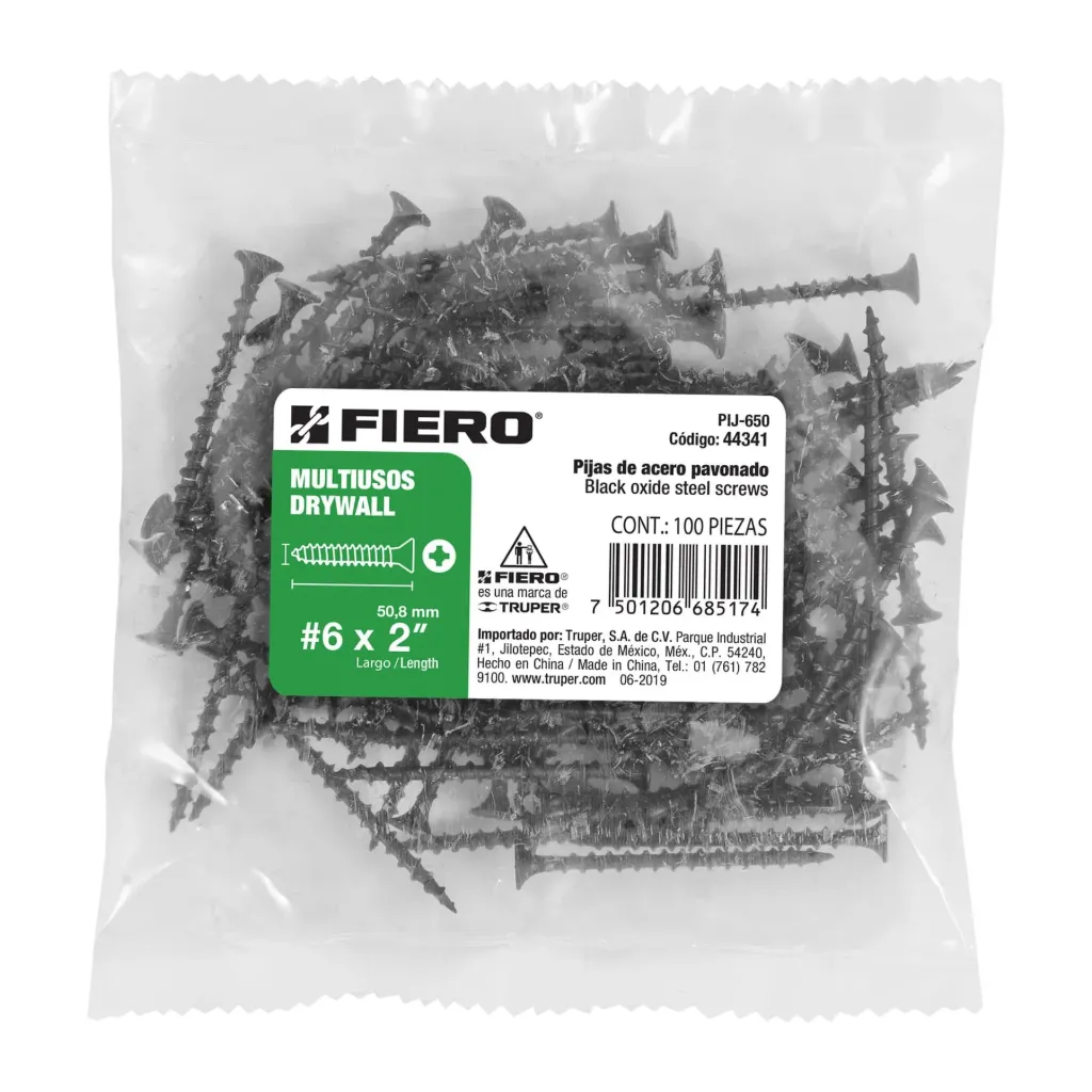 BOLSA CON 100 PIJAS #6 x 2" MULTIUSOS FIERO (TRUPER) 44341