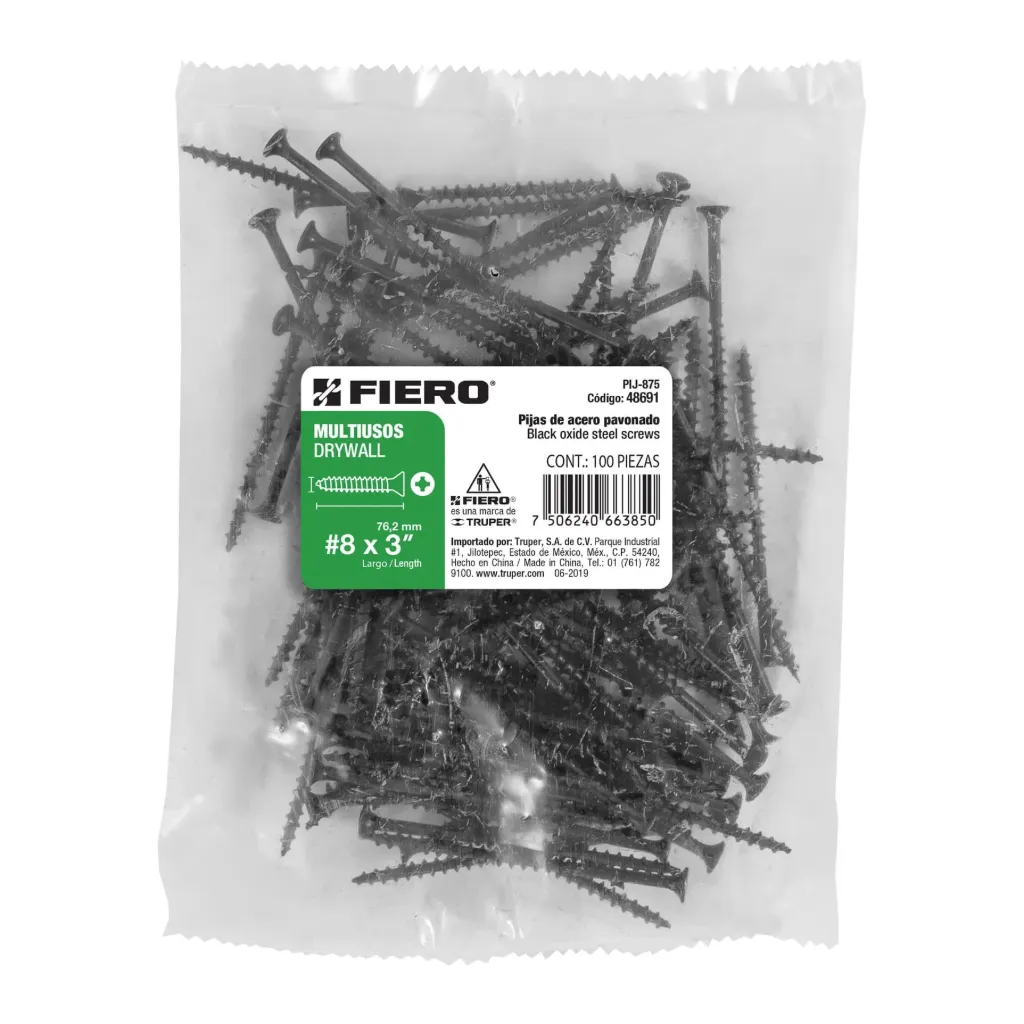 BOLSA CON 100 PIJAS #8 x 3" MULTIUSOS FIERO (TRUPER) 48691