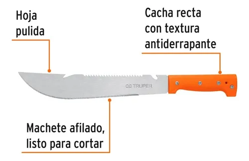 MACHETE RAMBO CACHA REMACHADA NARANJA 100654 TRUPER