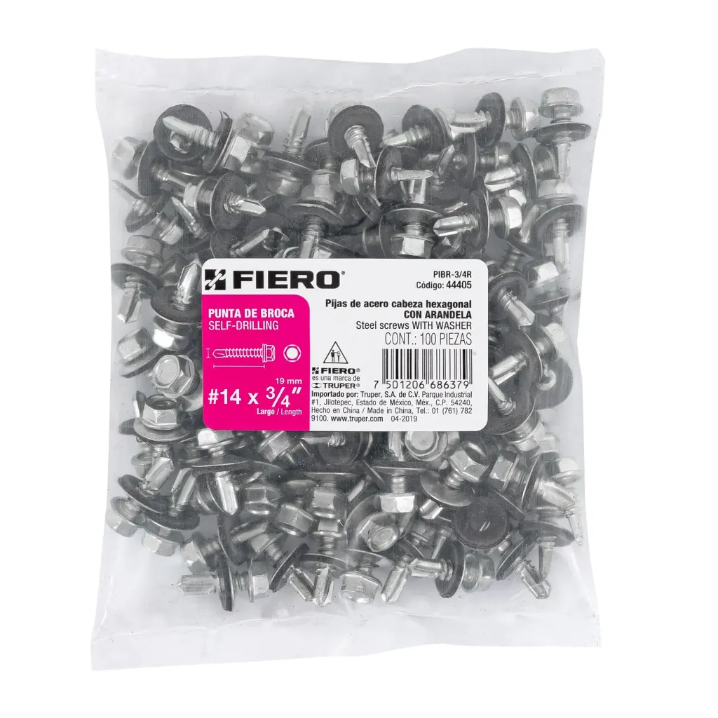 PIJA CABEZA HEXAGONAL PUNTA BROCA #14 x 3/4" BOLSA 100 PZS FIERO (TRUPER) 44405