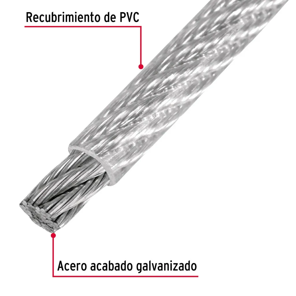 CABLE DE ACERO GALV RECUBIERTO DE PCV 7X7 HILOS 3/32 FIERO (TRUPER) 44221