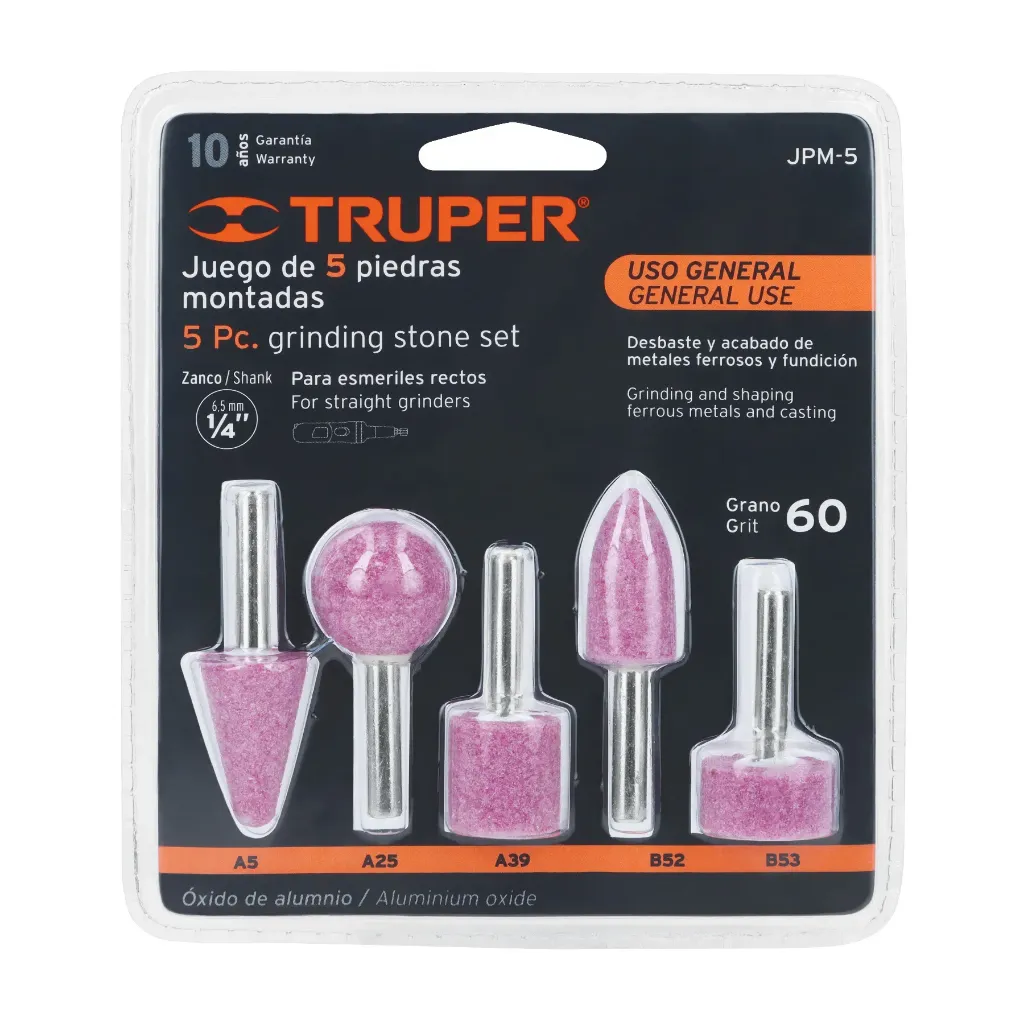 Juego de 5 piedras montadas zanco 1/4', uso general, Truper 11680